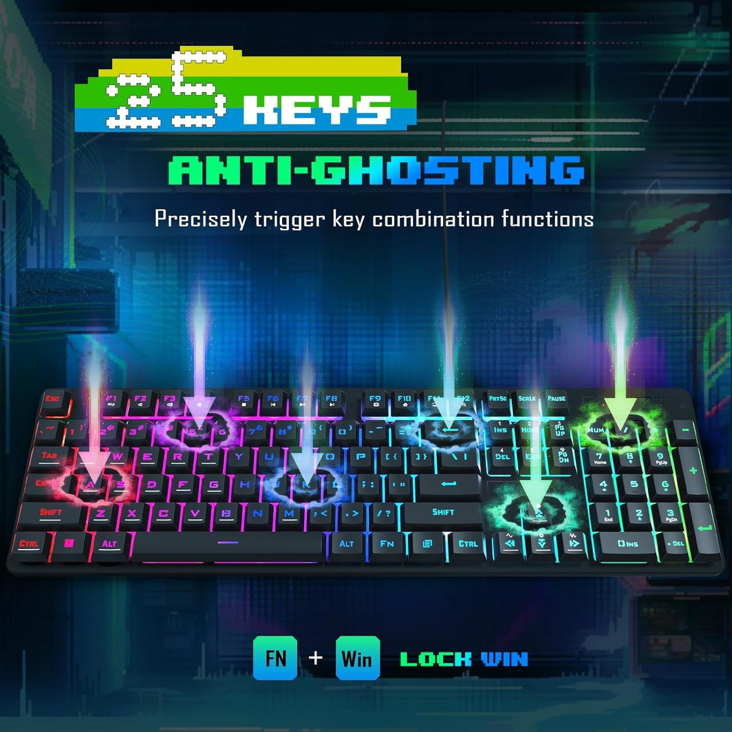 Redragon Updated S107 Gaming Keyboard and Mouse, RGB Gaming Keyboard and 10000 DPI Mouse Combo with 25-Key Anti-Ghosting