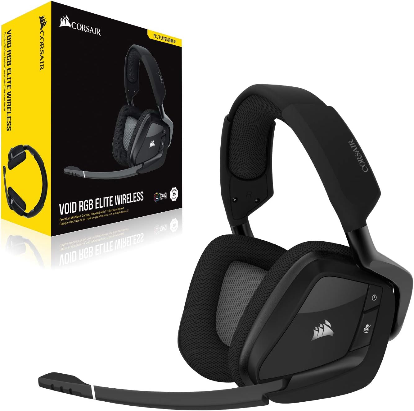 CORSAIR VOID RGB ELITE Wireless Gaming Headset – 7.1 Surround Sound – Omni-Directional Microphone – Microfiber Mesh Earpads – Up to 40ft Range – iCUE Compatible