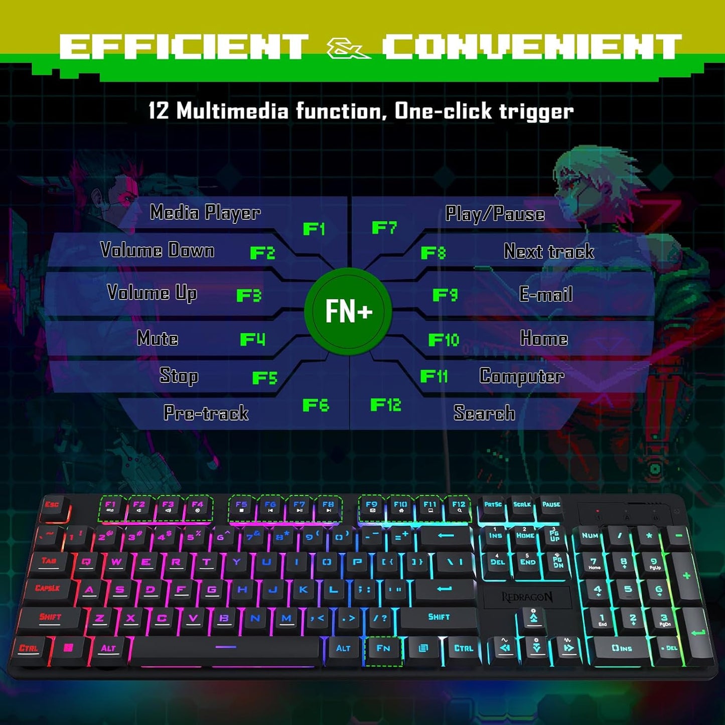 Redragon Updated S107 Gaming Keyboard and Mouse, RGB Gaming Keyboard and 10000 DPI Mouse Combo with 25-Key Anti-Ghosting