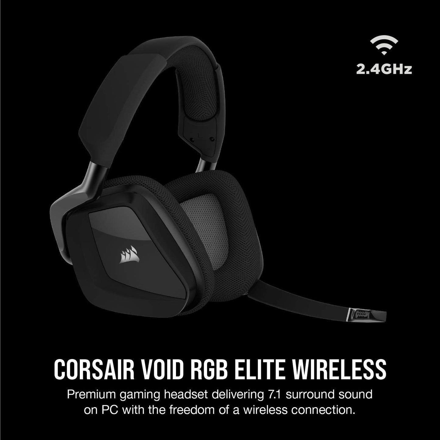 CORSAIR VOID RGB ELITE Wireless Gaming Headset – 7.1 Surround Sound – Omni-Directional Microphone – Microfiber Mesh Earpads – Up to 40ft Range – iCUE Compatible