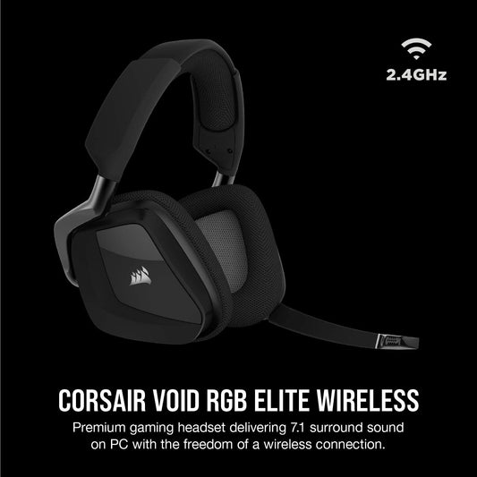CORSAIR VOID RGB ELITE Wireless Gaming Headset – 7.1 Surround Sound – Omni-Directional Microphone – Microfiber Mesh Earpads – Up to 40ft Range – iCUE Compatible