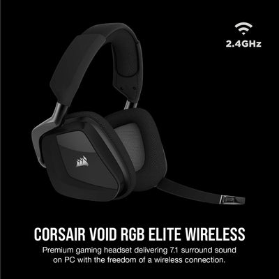 CORSAIR VOID RGB ELITE Wireless Gaming Headset – 7.1 Surround Sound – Omni-Directional Microphone – Microfiber Mesh Earpads – Up to 40ft Range – iCUE Compatible