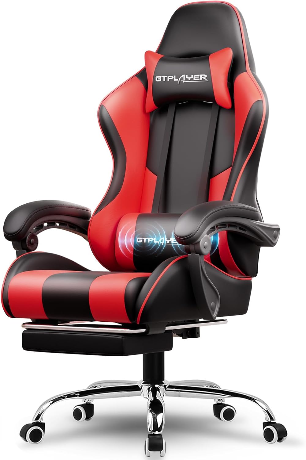 GTPLAYER Gaming Chair, Computer Chair with Footrest and Lumbar Support, Height Adjustable Game Chair with 360°-Swivel Seat and Headrest and for Office or Gaming