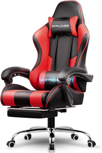GTPLAYER Gaming Chair, Computer Chair with Footrest and Lumbar Support, Height Adjustable Game Chair with 360°-Swivel Seat and Headrest and for Office or Gaming