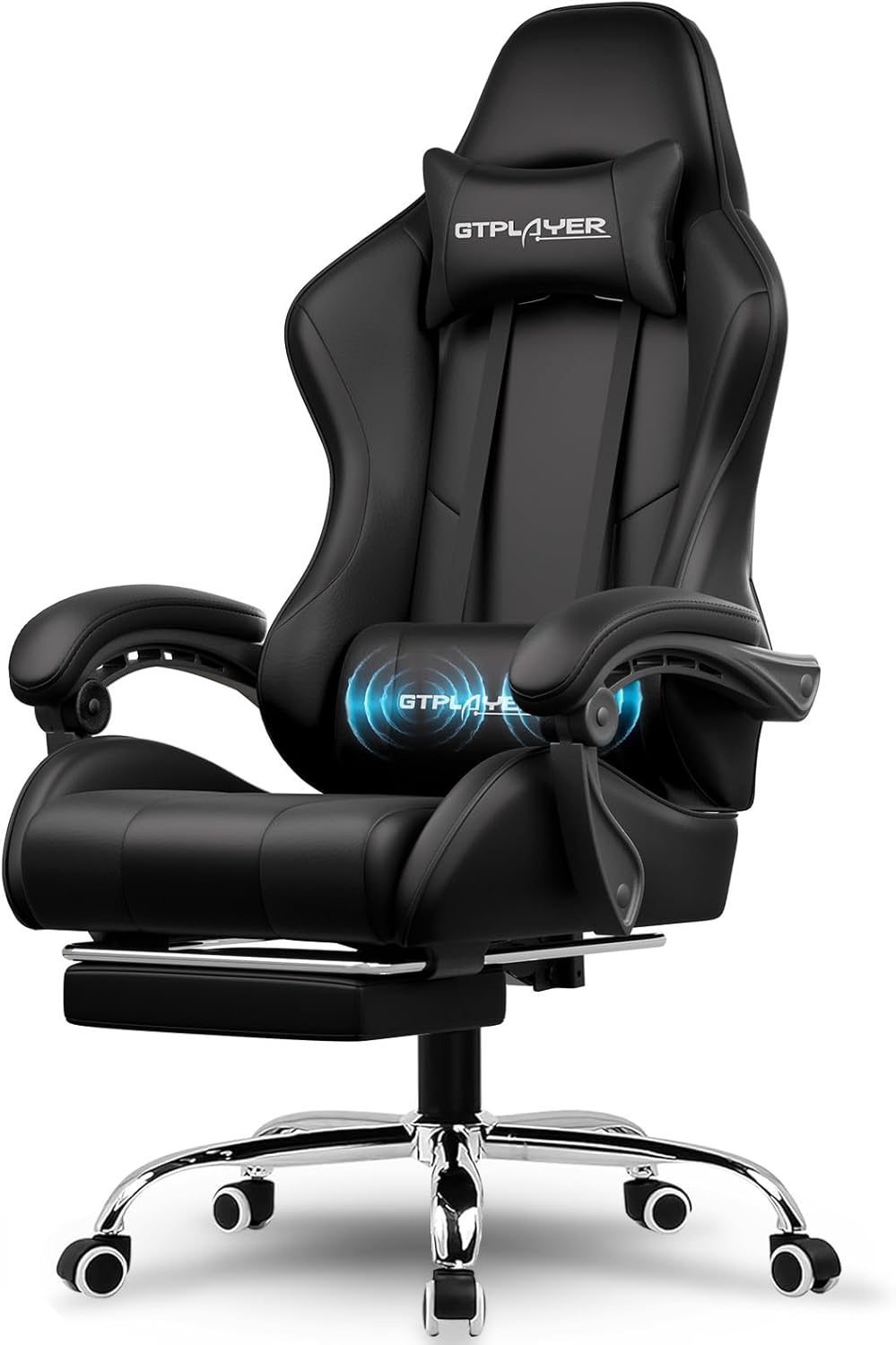 GTPLAYER Gaming Chair, Computer Chair with Footrest and Lumbar Support, Height Adjustable Game Chair with 360°-Swivel Seat and Headrest and for Office or Gaming