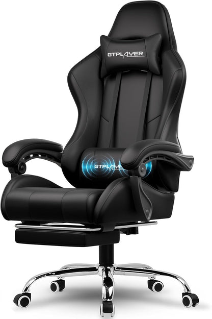 GTPLAYER Gaming Chair, Computer Chair with Footrest and Lumbar Support, Height Adjustable Game Chair with 360°-Swivel Seat and Headrest and for Office or Gaming