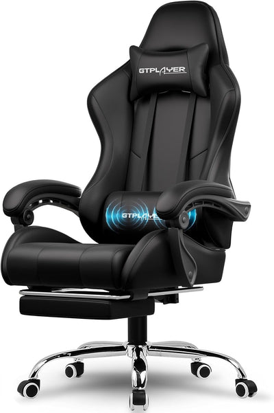 GTPLAYER Gaming Chair, Computer Chair with Footrest and Lumbar Support, Height Adjustable Game Chair with 360°-Swivel Seat and Headrest and for Office or Gaming