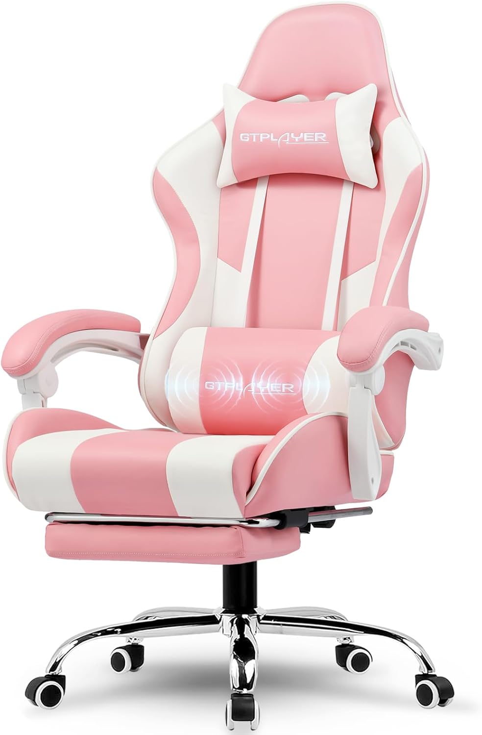 GTPLAYER Gaming Chair, Computer Chair with Footrest and Lumbar Support, Height Adjustable Game Chair with 360°-Swivel Seat and Headrest and for Office or Gaming