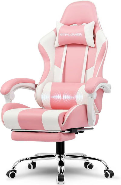 GTPLAYER Gaming Chair, Computer Chair with Footrest and Lumbar Support, Height Adjustable Game Chair with 360°-Swivel Seat and Headrest and for Office or Gaming