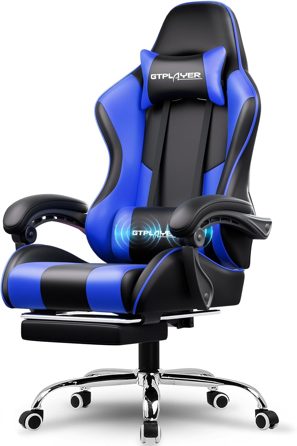 GTPLAYER Gaming Chair, Computer Chair with Footrest and Lumbar Support, Height Adjustable Game Chair with 360°-Swivel Seat and Headrest and for Office or Gaming