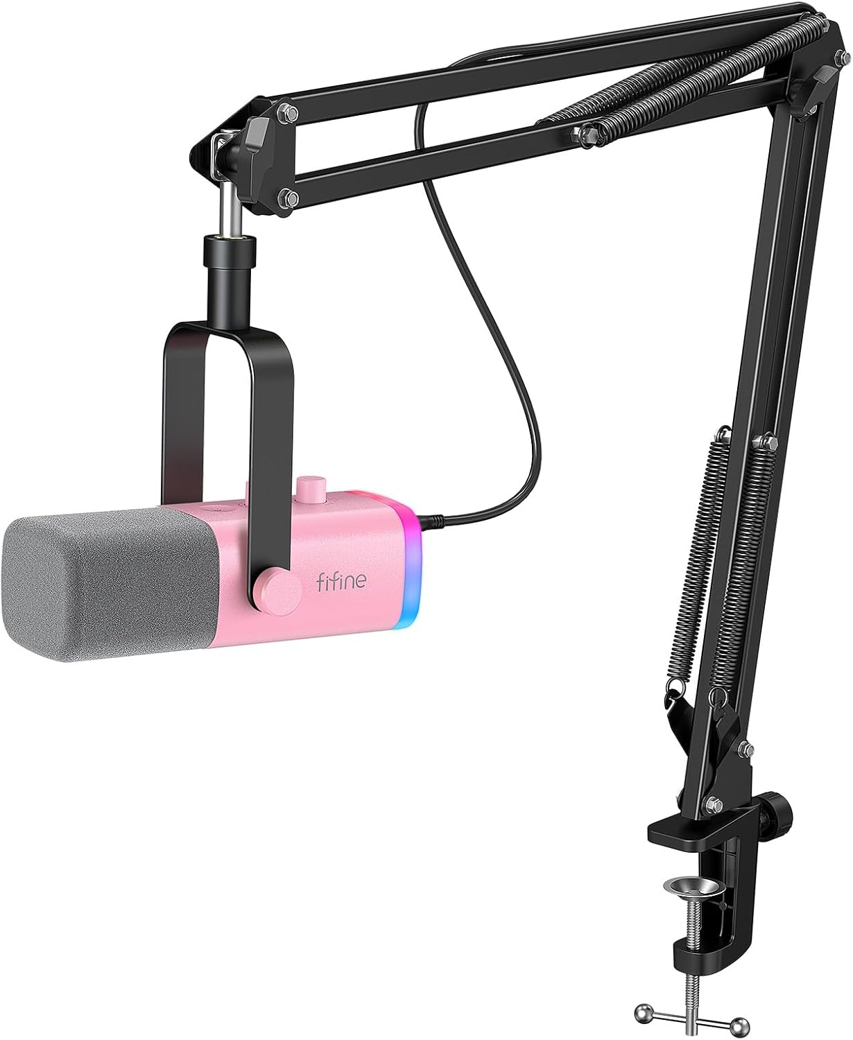 FIFINE XLR/USB Gaming Microphone Set, Dynamic PC Mic for Streaming Podcasting, Computer RGB Mic Kit with Boom Arm Stand, Mute Button, Headphones Jack, for Recording Vocal Voice-Over-AmpliGame AM8T