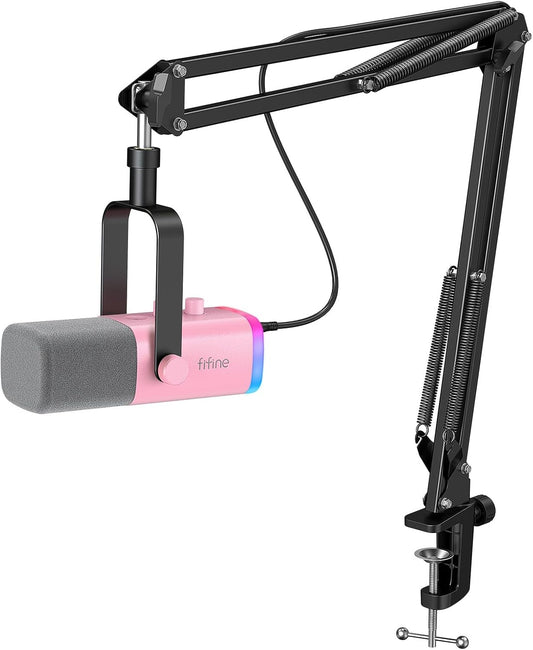 FIFINE XLR/USB Gaming Microphone Set, Dynamic PC Mic for Streaming Podcasting, Computer RGB Mic Kit with Boom Arm Stand, Mute Button, Headphones Jack, for Recording Vocal Voice-Over-AmpliGame AM8T