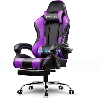 GTPLAYER Gaming Chair, Computer Chair with Footrest and Lumbar Support, Height Adjustable Game Chair with 360°-Swivel Seat and Headrest and for Office or Gaming
