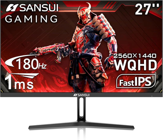 SANSUI 27 Inch WQHD 2560 x 1440 IPS Gaming Monitor, 180Hz 1ms Computer Monitor, DP 1.2 x2 | HDMI 2.0 x2 (DP Cable Included)