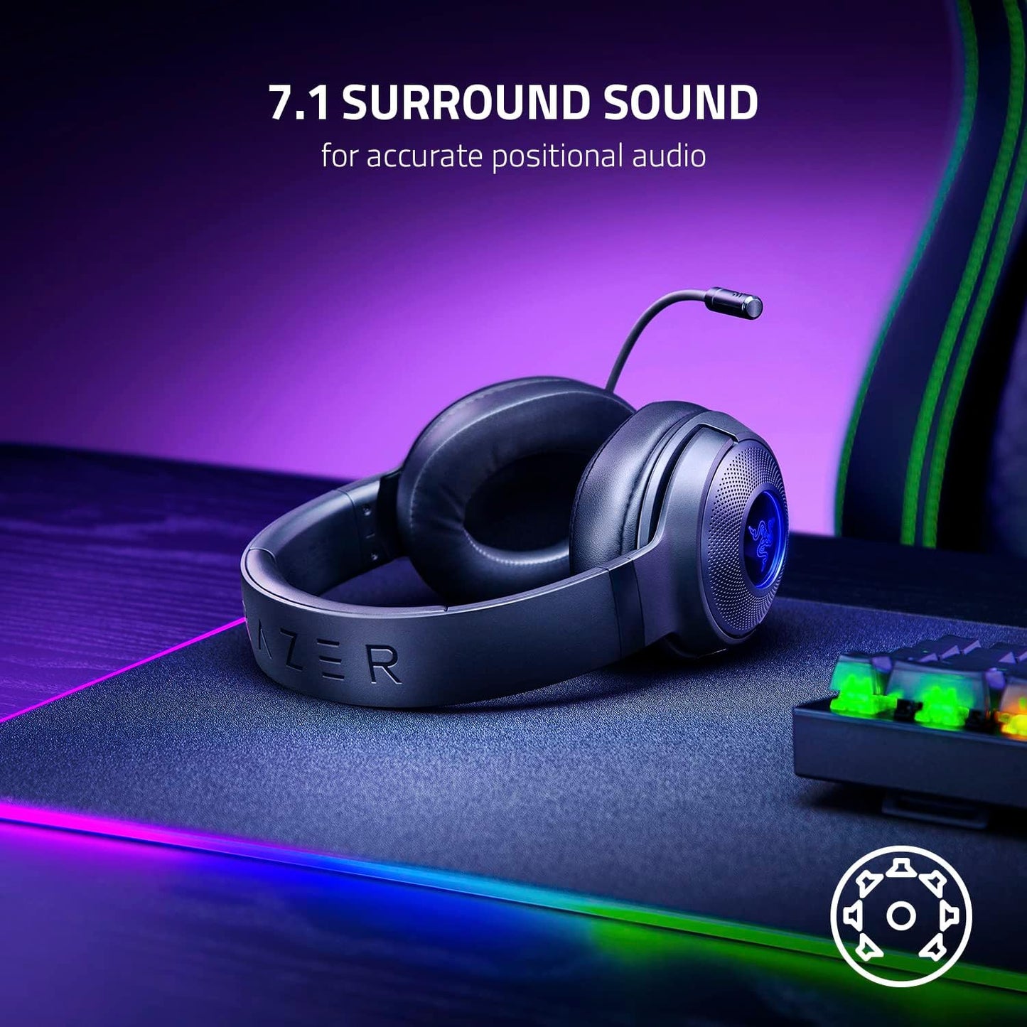 Razer Kraken V3 X Wired USB Gaming Headset: Lightweight Build - Triforce 40mm Drivers - HyperClear Cardioid Mic - 7.1 Surround Sound - Chroma RGB Lighting
