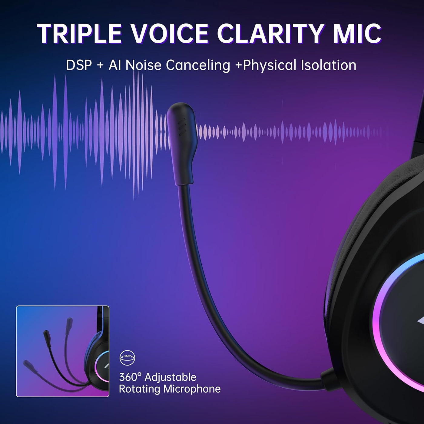 AOC Wireless Gaming Headset Compatible with PS5/4, Nintendo Switch, PC, Bluetooth 5.4 & 2.4GHz Gaming Headphones with Noise Canceling Mic, RGB, Type-C, 20ms Latency, 45H, 7.1 Virtual Surround- Black