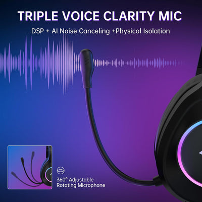 AOC Wireless Gaming Headset Compatible with PS5/4, Nintendo Switch, PC, Bluetooth 5.4 & 2.4GHz Gaming Headphones with Noise Canceling Mic, RGB, Type-C, 20ms Latency, 45H, 7.1 Virtual Surround- Black