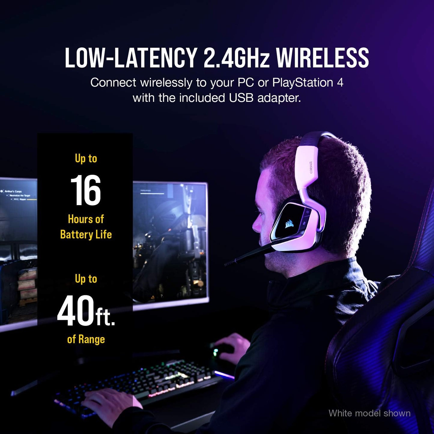 CORSAIR VOID RGB ELITE Wireless Gaming Headset – 7.1 Surround Sound – Omni-Directional Microphone – Microfiber Mesh Earpads – Up to 40ft Range – iCUE Compatible