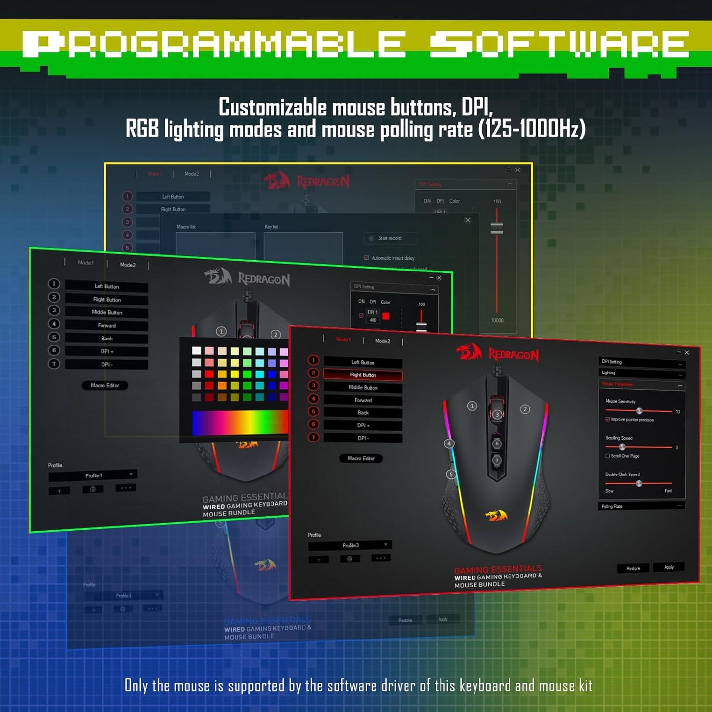 Redragon Updated S107 Gaming Keyboard and Mouse, RGB Gaming Keyboard and 10000 DPI Mouse Combo with 25-Key Anti-Ghosting