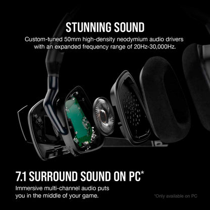 CORSAIR VOID RGB ELITE Wireless Gaming Headset – 7.1 Surround Sound – Omni-Directional Microphone – Microfiber Mesh Earpads – Up to 40ft Range – iCUE Compatible