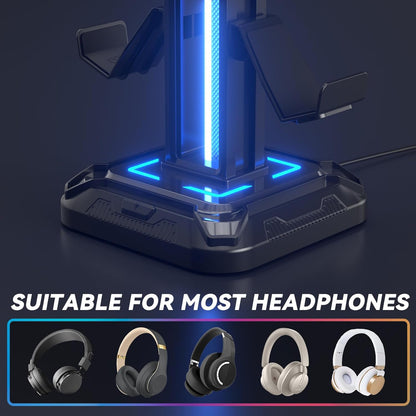 KDD RGB Headset Stand with 9 Light Modes - Controller Holder for Desk - Rotatable Headphone Stand & Detachable Controller Hook for PC Earphone Accessories