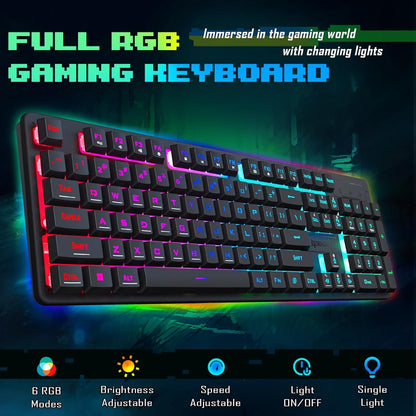 Redragon Updated S107 Gaming Keyboard and Mouse, RGB Gaming Keyboard and 10000 DPI Mouse Combo with 25-Key Anti-Ghosting