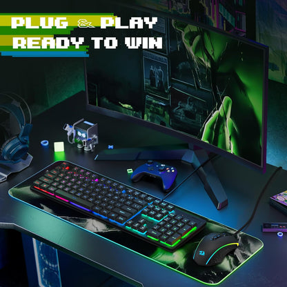 Redragon Updated S107 Gaming Keyboard and Mouse, RGB Gaming Keyboard and 10000 DPI Mouse Combo with 25-Key Anti-Ghosting