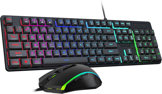 Redragon Updated S107 Gaming Keyboard and Mouse, RGB Gaming Keyboard and 10000 DPI Mouse Combo with 25-Key Anti-Ghosting