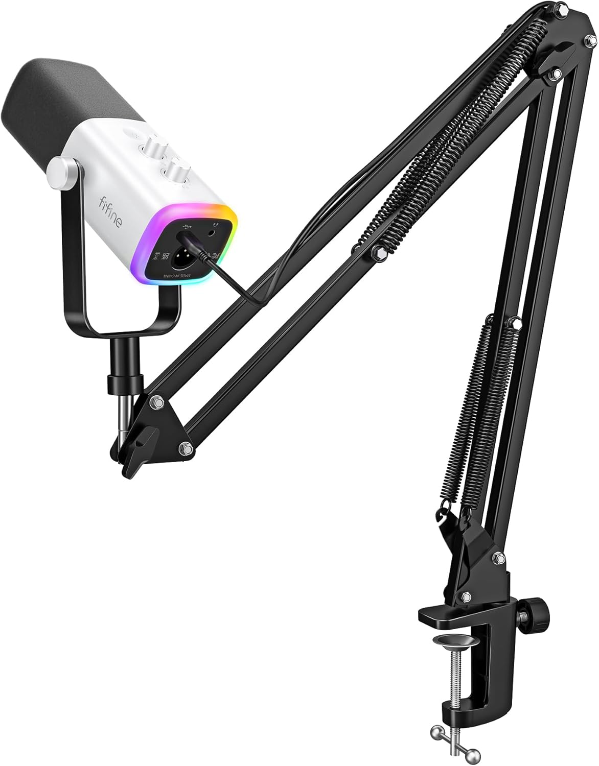 FIFINE XLR/USB Gaming Microphone Set, Dynamic PC Mic for Streaming Podcasting, Computer RGB Mic Kit with Boom Arm Stand, Mute Button, Headphones Jack, for Recording Vocal Voice-Over-AmpliGame AM8T