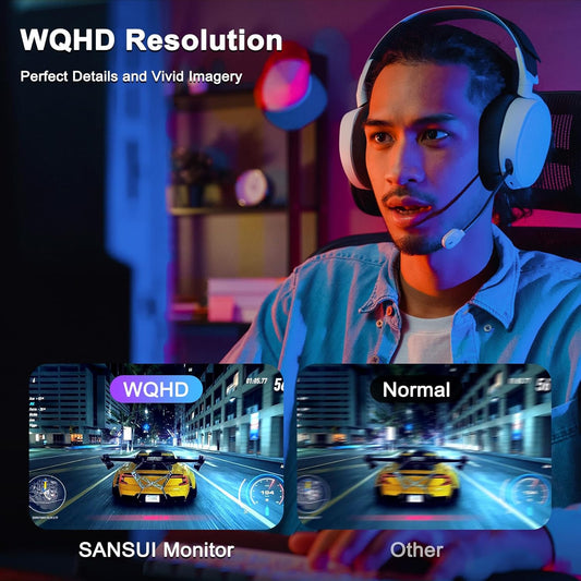 SANSUI 27 Inch WQHD 2560 x 1440 IPS Gaming Monitor, 180Hz 1ms Computer Monitor, DP 1.2 x2 | HDMI 2.0 x2 (DP Cable Included)