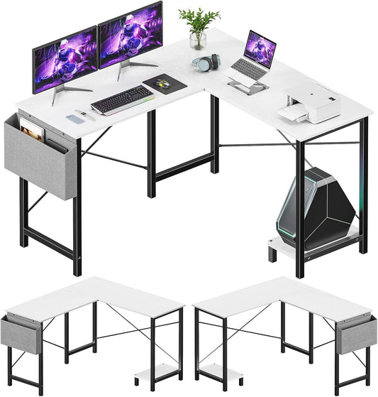 Sweetcrispy L Shaped Desk - Computer Desk Corner Desks Gaming Desk PC Table with CPU Stand Side Bag for Home Office Dorm Sturdy Writing Workstation, Black, 50-Inch