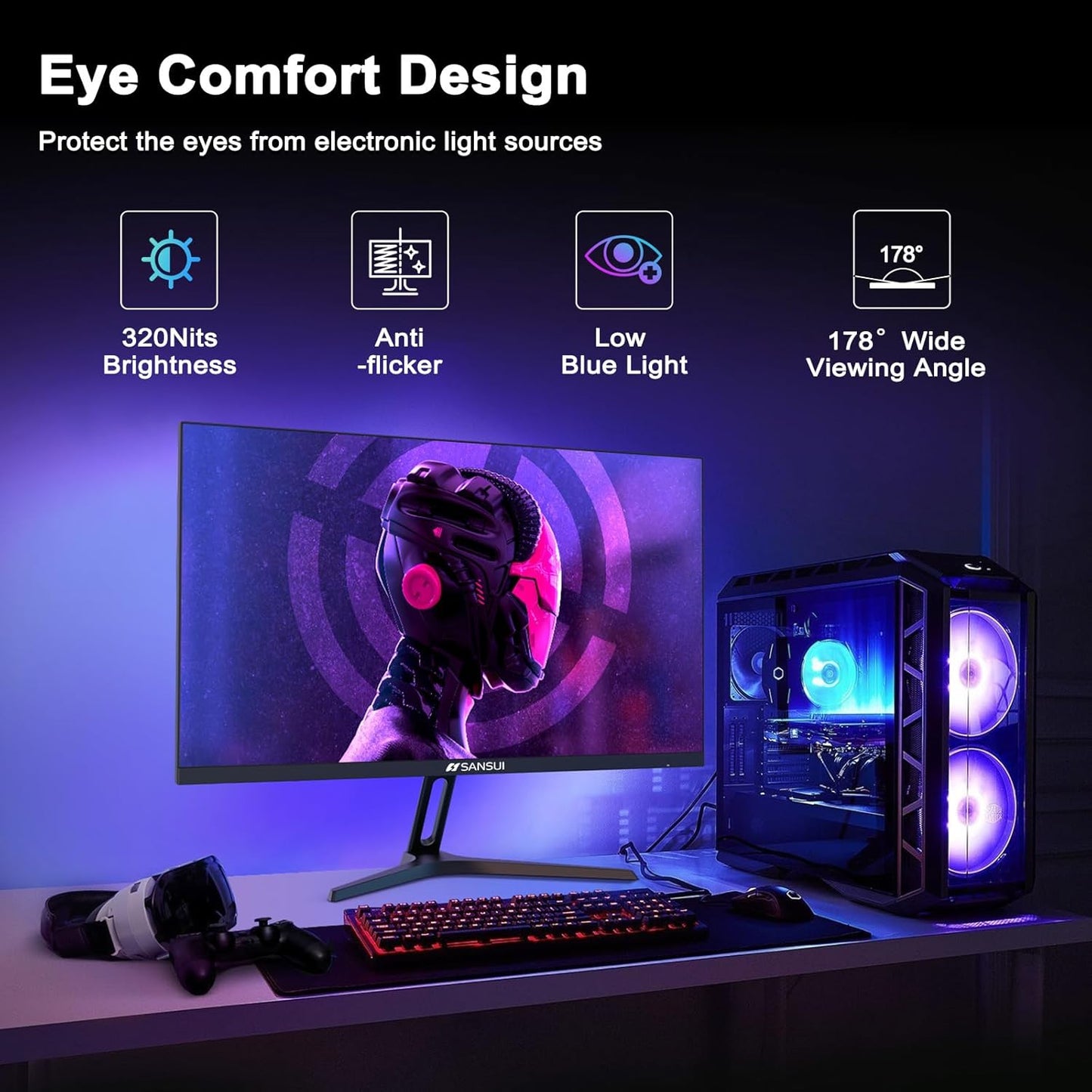SANSUI 27 Inch WQHD 2560 x 1440 IPS Gaming Monitor, 180Hz 1ms Computer Monitor, DP 1.2 x2 | HDMI 2.0 x2 (DP Cable Included)