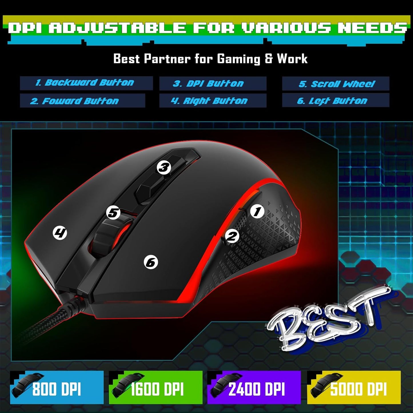 Redragon Updated S107 Gaming Keyboard and Mouse, RGB Gaming Keyboard and 10000 DPI Mouse Combo with 25-Key Anti-Ghosting