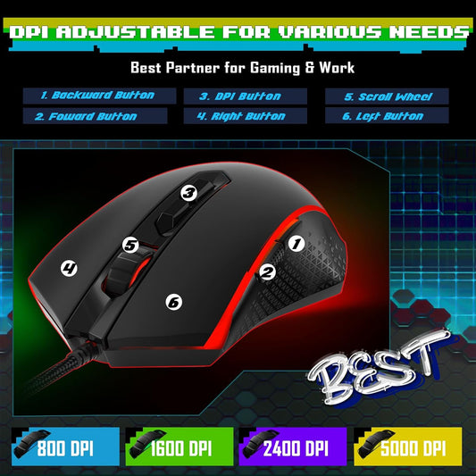 Redragon Updated S107 Gaming Keyboard and Mouse, RGB Gaming Keyboard and 10000 DPI Mouse Combo with 25-Key Anti-Ghosting
