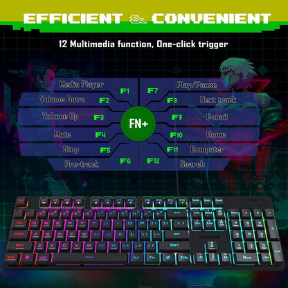 Redragon Updated S107 Gaming Keyboard and Mouse, RGB Gaming Keyboard and 10000 DPI Mouse Combo with 25-Key Anti-Ghosting