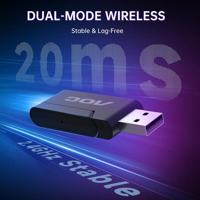 AOC Wireless Gaming Headset Compatible with PS5/4, Nintendo Switch, PC, Bluetooth 5.4 & 2.4GHz Gaming Headphones with Noise Canceling Mic, RGB, Type-C, 20ms Latency, 45H, 7.1 Virtual Surround- Black